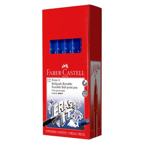 Faber-Castell Erase It Gel Pen Erasable 0.7mm Blue Box 12