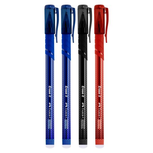 Faber-Castell Erase It Gel Pen Erasable 0.7mm Black/Blue(2)/Red Pack 4