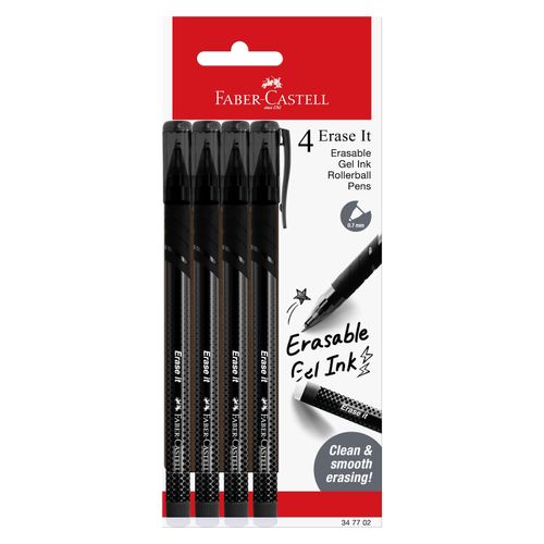 Faber-Castell Erase It Gel Pen Erasable 0.7mm Black Pack 4