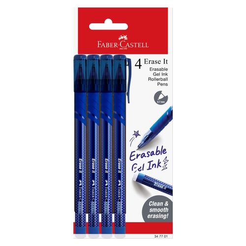 Faber-Castell Erase It Gel Pen Erasable 0.7mm Blue Pack 4