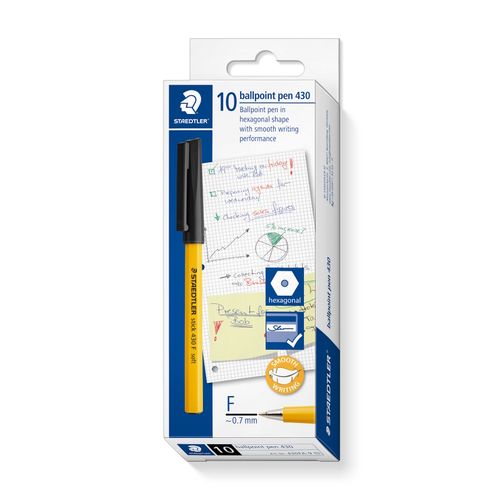 Staedtler Stick Ballpoint Pen 430 Fine Black Box 10