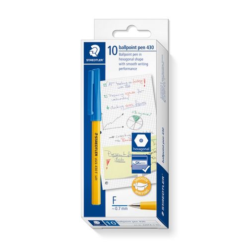 Staedtler Stick Ballpoint Pen 430 Fine Blue Box 10