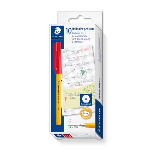 Staedtler Stick Ballpoint Pen 430 Fine Red Box 10