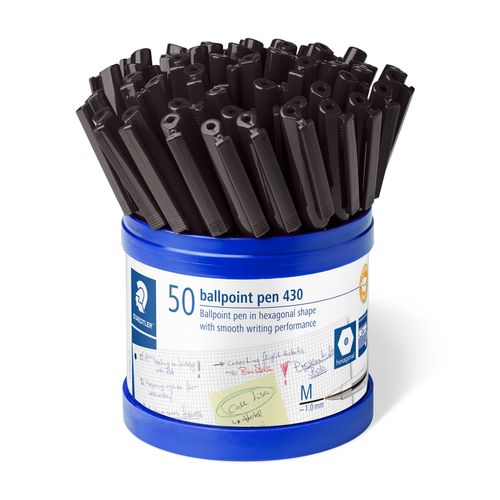 Staedtler Stick Ballpoint Pen 430 Medium Black Cup 50