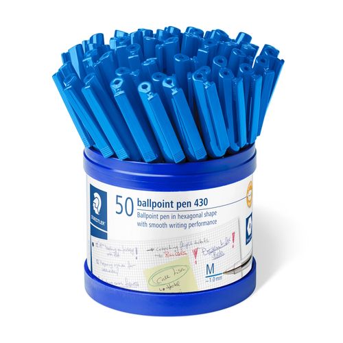Staedtler Stick Ballpoint Pen 430 Medium Blue Cup 50