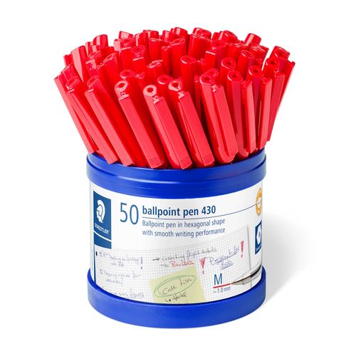 Staedtler Stick Ballpoint Pen 430 Medium Red Cup 50