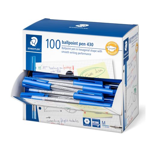 Staedtler Stick Ballpoint Pen 430 Medium Blue Box 100