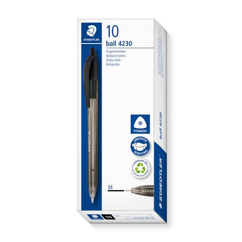 Staedtler Triangular Retractable Ballpoint Pen 4230 Medium Black Box 10