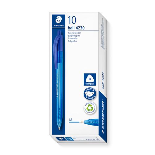 Staedtler Triangular Retractable Ballpoint Pen 4230 Medium Blue Box 10
