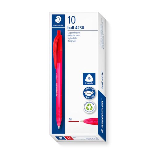 Staedtler Triangular Retractable Ballpoint Pen 4230 Medium Red Box 10