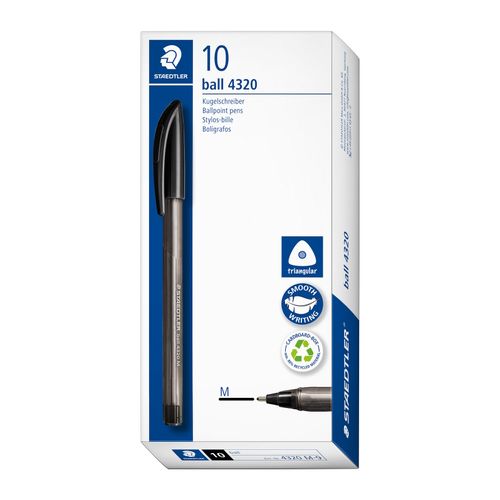 Staedtler Triangular Ballpoint Pen 4320 Medium Black Box 10