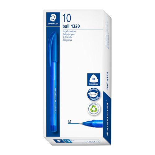 Staedtler Triangular Ballpoint Pen 4320 Medium Blue Box 10