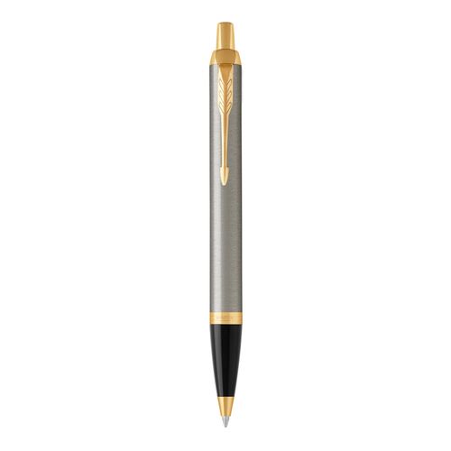 Parker Ballpoint Pen IM Brushed Metal Barrel Gold Trim Blue Ink with gift box