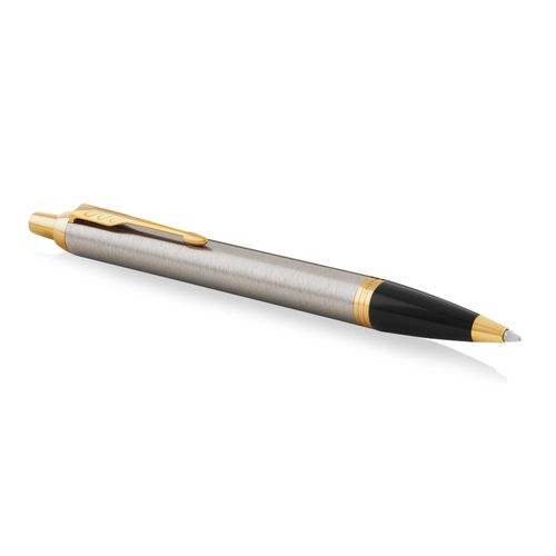 Parker Ballpoint Pen IM Brushed Metal Barrel Gold Trim Blue Ink with gift box