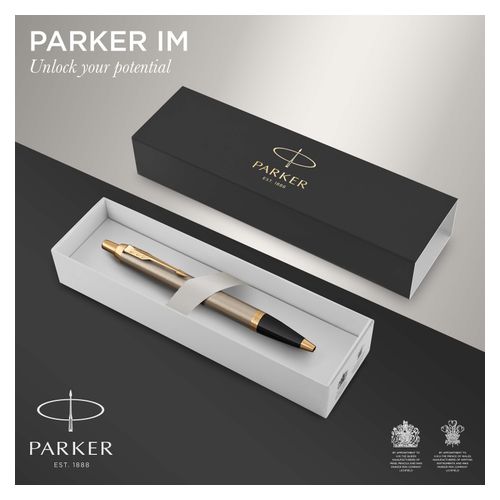 Parker Ballpoint Pen IM Brushed Metal Barrel Gold Trim Blue Ink with gift box