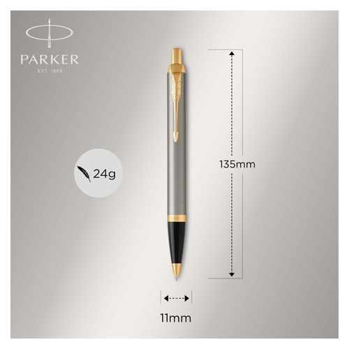 Parker Ballpoint Pen IM Brushed Metal Barrel Gold Trim Blue Ink