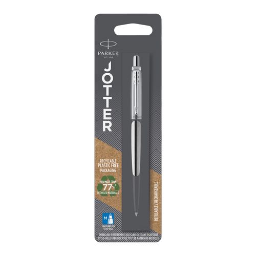 Parker Ballpoint Pen Jotter Stainless Steel Barrel Chrome Trim Blue Ink