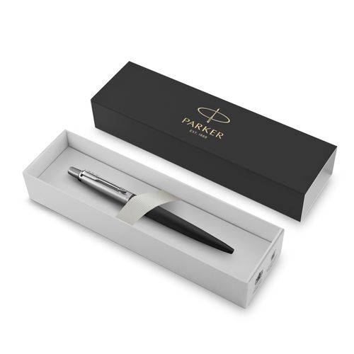 Parker Ballpoint Pen Jotter Bond Street Black Barrel Chrome Trim Blue Ink with gift box