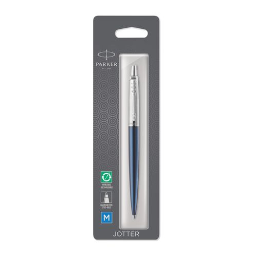 Parker Ballpoint Pen Jotter Royal Blue Barrel Chrome Trim Blue Ink