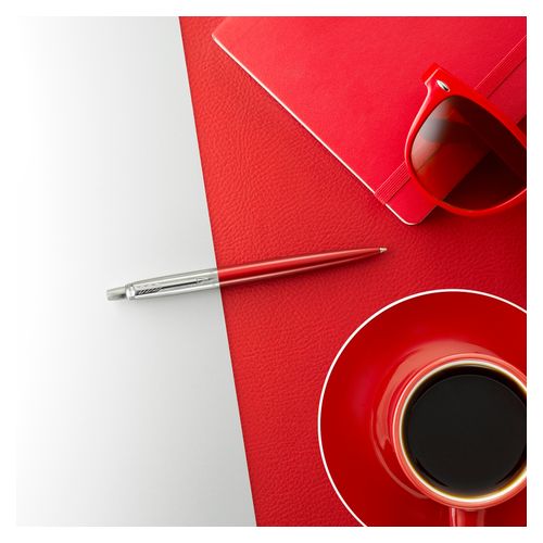 Parker Ballpoint Pen Jotter Kensington Red Barrel Chrome Trim Blue Ink