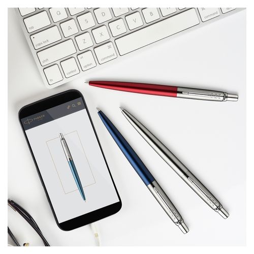 Parker Ballpoint Pen Jotter Kensington Red Barrel Chrome Trim Blue Ink
