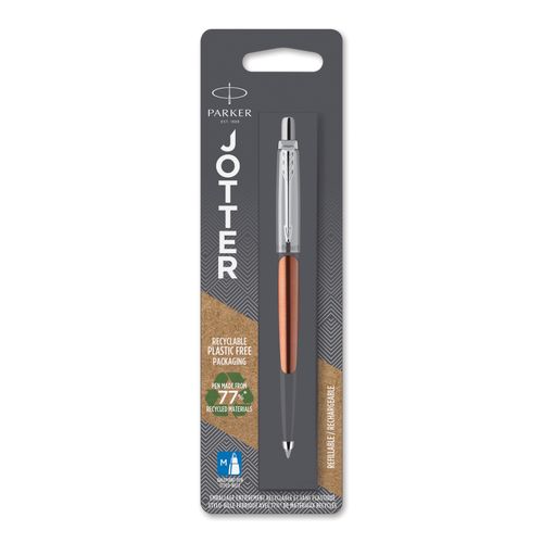 Parker Ballpoint Pen Jotter Chelsea Orange Barrel Chrome Trim Blue Ink