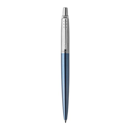 Parker Ballpoint Pen Jotter Waterloo Blue Barrel Chrome Trim Blue Ink with gift box