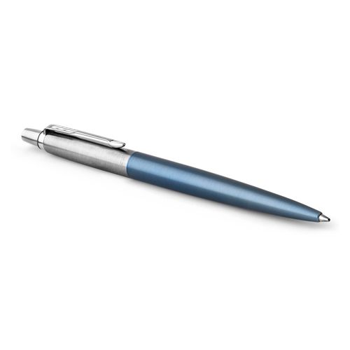 Parker Ballpoint Pen Jotter Waterloo Blue Barrel Chrome Trim Blue Ink with gift box