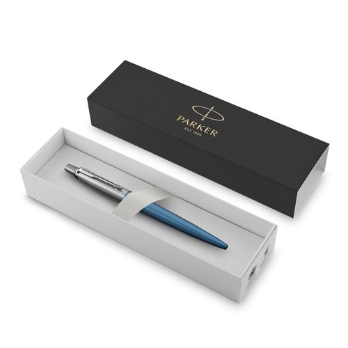 Parker Ballpoint Pen Jotter Waterloo Blue Barrel Chrome Trim Blue Ink with gift box