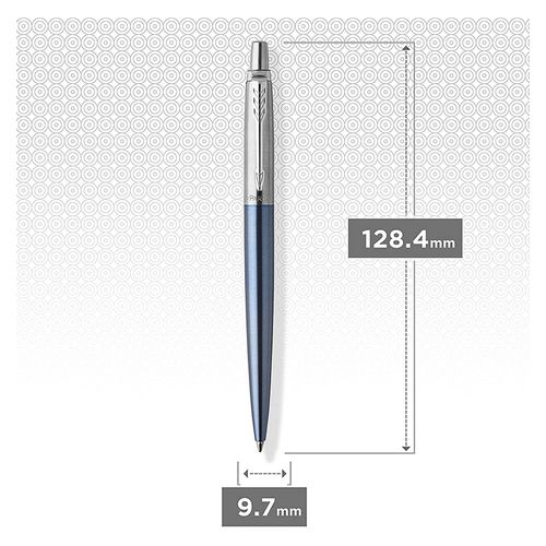 Parker Ballpoint Pen Jotter Waterloo Blue Barrel Chrome Trim Blue Ink with gift box