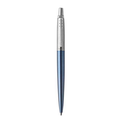 Parker Ballpoint Pen Jotter Waterloo Blue Barrel Chrome Trim Blue Ink