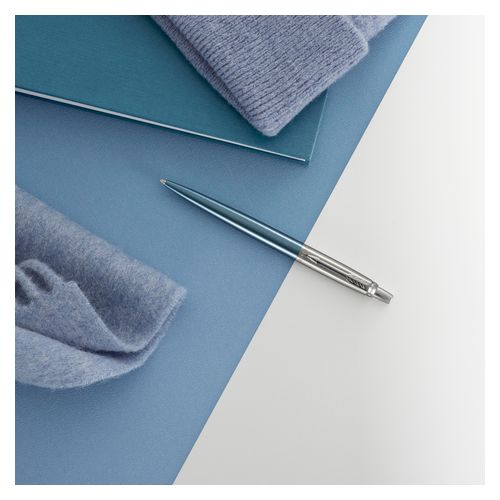 Parker Ballpoint Pen Jotter Waterloo Blue Barrel Chrome Trim Blue Ink