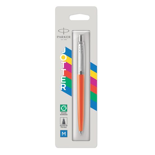 Parker Ballpoint Pen Jotter Originals Orange Barrel Chrome Trim Blue Ink