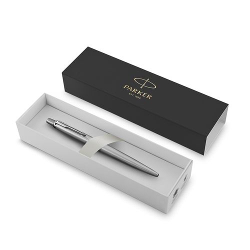 Parker Ballpoint Pen Jotter Stainless Steel Barrel Chrome Trim Blue Ink with gift box