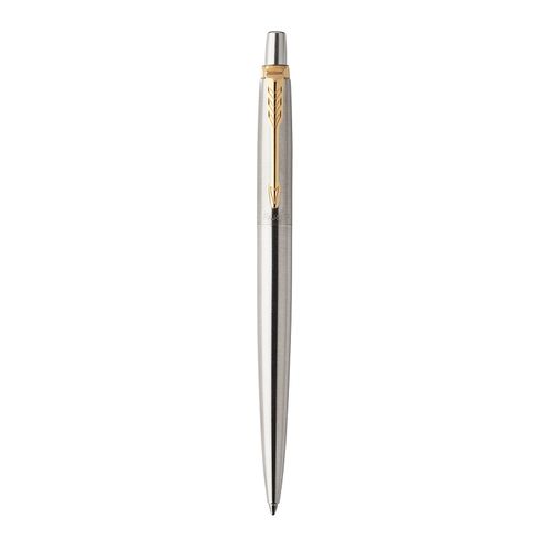 Parker Ballpoint Pen Jotter Stainless Steel Barrel Gold Trim Blue Ink with gift box