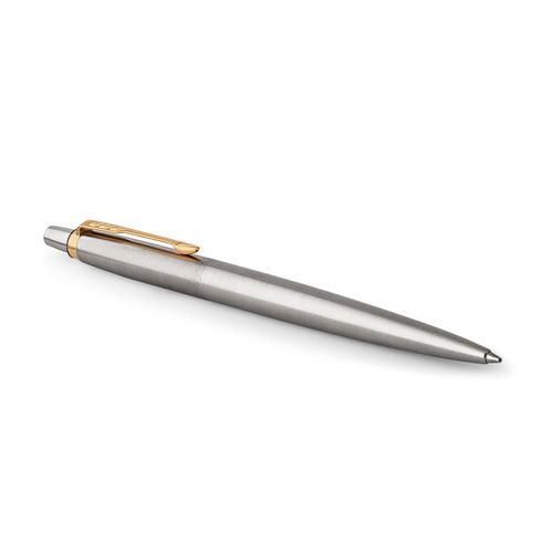Parker Ballpoint Pen Jotter Stainless Steel Barrel Gold Trim Blue Ink with gift box