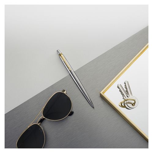Parker Ballpoint Pen Jotter Stainless Steel Barrel Gold Trim Blue Ink with gift box
