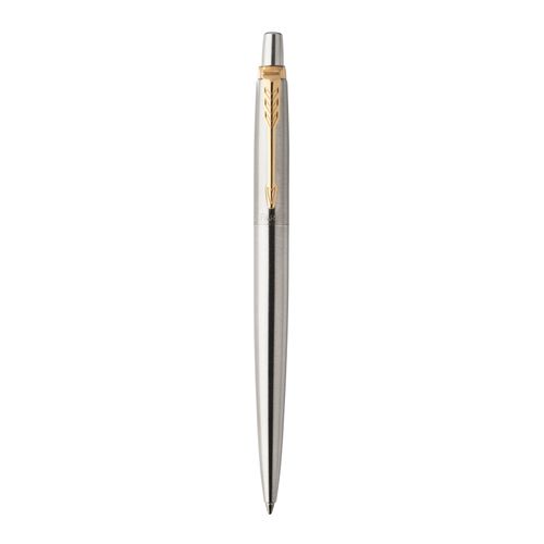 Parker Ballpoint Pen Jotter Stainless Steel Barrel Gold Trim Blue Ink