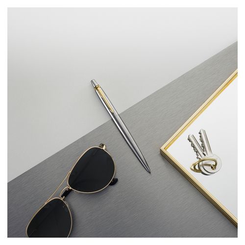 Parker Ballpoint Pen Jotter Stainless Steel Barrel Gold Trim Blue Ink
