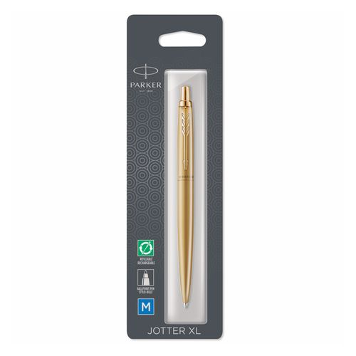 Parker Ballpoint Pen Jotter XL Monochrome Gold Barrel Gold Trim Blue Ink
