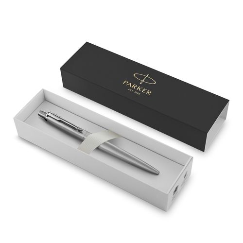 Parker Ballpoint Pen Jotter XL Monochrome Stainless Steel Barrel Chrome Trim Blue Ink