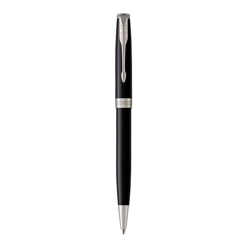 Parker Ballpoint Pen Sonnet Black Lacquer Barrel Chrome Trim Black Ink