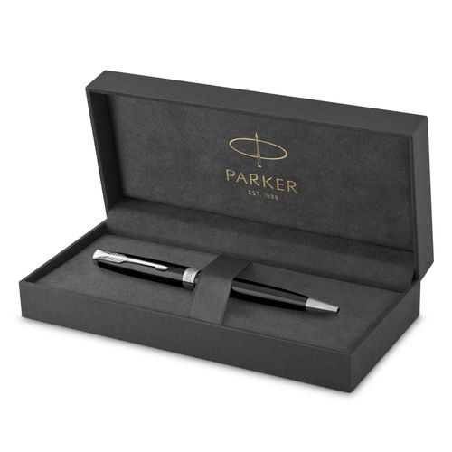 Parker Ballpoint Pen Sonnet Black Lacquer Barrel Chrome Trim Black Ink