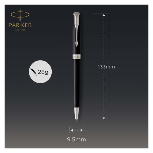 Parker Ballpoint Pen Sonnet Black Lacquer Barrel Chrome Trim Black Ink