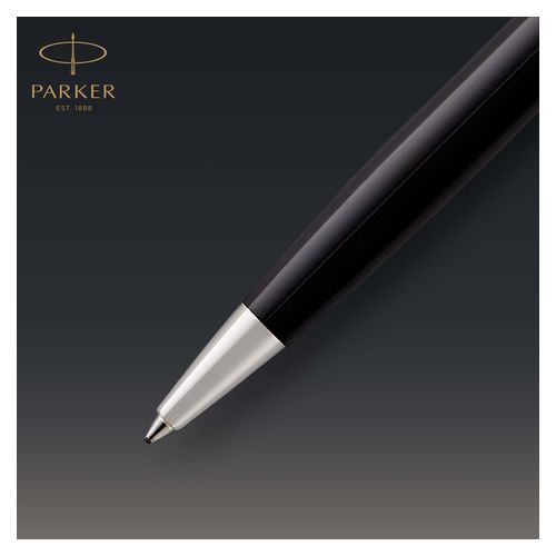 Parker Ballpoint Pen Sonnet Black Lacquer Barrel Chrome Trim Black Ink