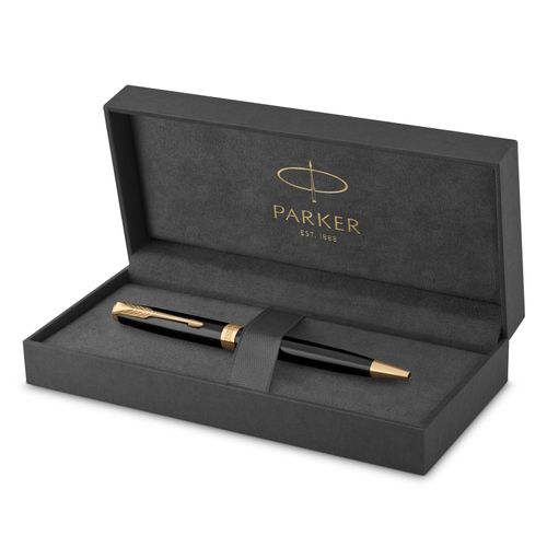 Parker Ballpoint Pen Sonnet Black Lacquer Barrel Gold Trim Black Ink