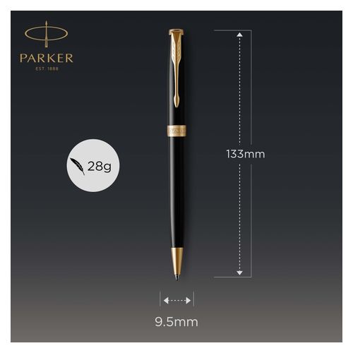 Parker Ballpoint Pen Sonnet Black Lacquer Barrel Gold Trim Black Ink