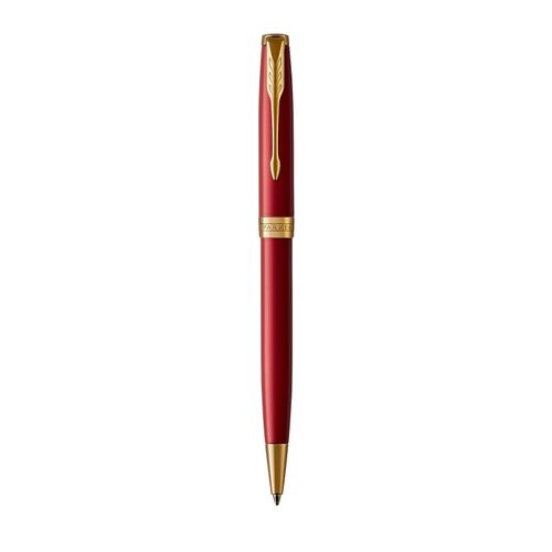 Parker Ballpoint Pen Sonnet Red Lacquer Barrel Gold Trim Black Ink