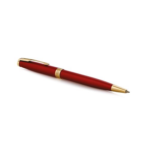Parker Ballpoint Pen Sonnet Red Lacquer Barrel Gold Trim Black Ink