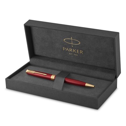 Parker Ballpoint Pen Sonnet Red Lacquer Barrel Gold Trim Black Ink